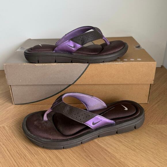 Nike Ultra Comfort Footbed Purple/Brown Women Slides Flip Flops- SZ 7 - Picture 4 of 11